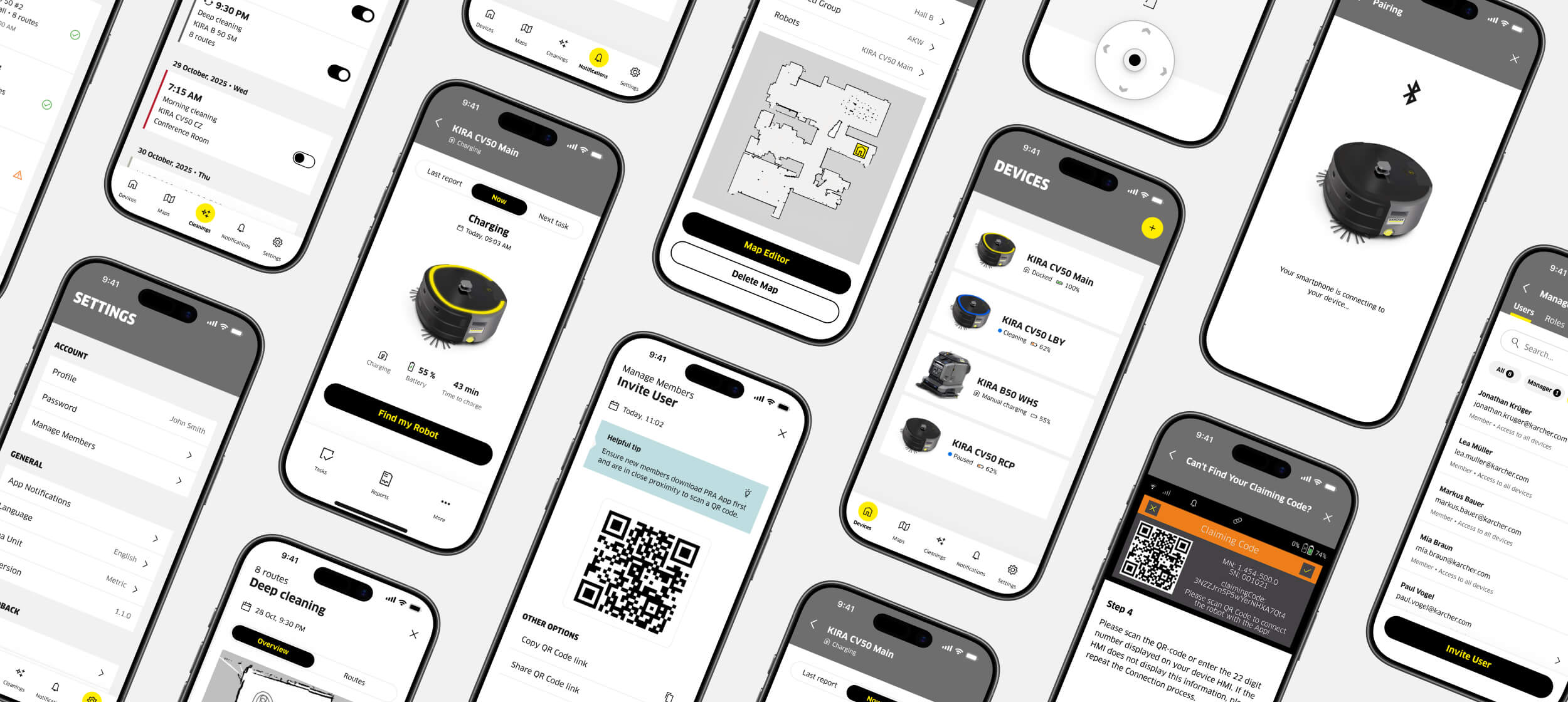 KIRA Robots app — Multiple screens overview KIRA Robots app shown across multiple screens